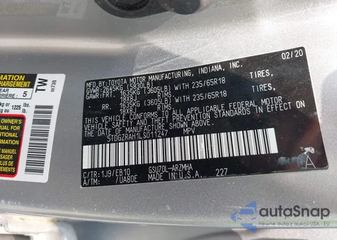 2020 Toyota Highlander Xle из США, поврежденный, VIN 5TDGZRAH1LS011247